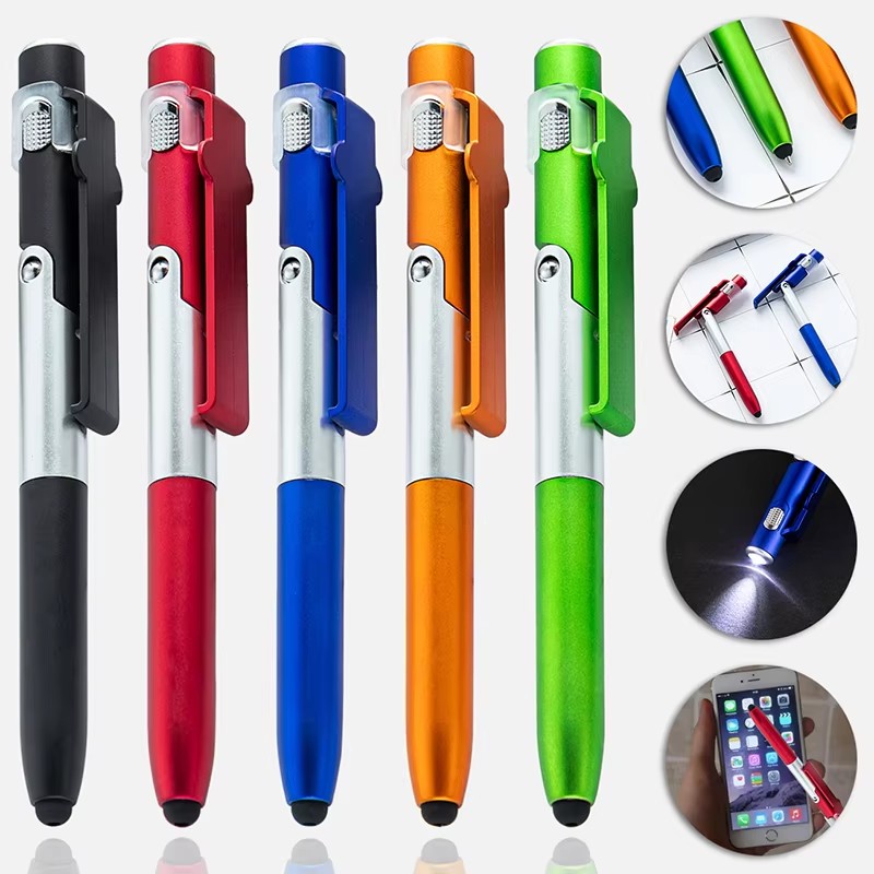 Useful Tablet Accessories - ปากกาของเล่นอเนกประสงค์ 4 in 1 พร้อมไฟพับได้ ปากกาของขวัญโฆษณา
