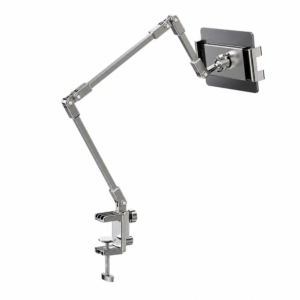 Useful Tablet Accessories - ขาตั้งโทรศัพท์แบบปรับได้สำหรับโทรศัพท์และแท็บเล็ตขนาด 4.7-12.9 นิ้ว, ขาตั้งแบบพับได้พร้อมแขนโลหะสำหรับยึดกับโต๊ะ, หมุนได้ 360