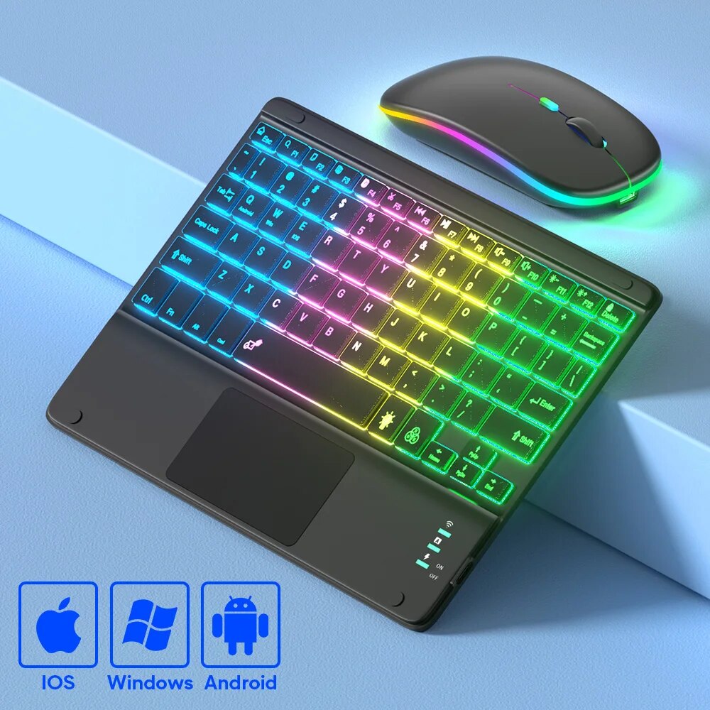 Accessories For Android Tablet - สำหรับ iPad แป้นพิมพ์แท็บเล็ตโทรศัพท์แป้นพิมพ์บลูทูธพร้อมทัชแพดแบบชาร์จไฟได้คีย์บอร์ดภาษาสเปนเกาหลี backlit สำหรับแอนดรอยด์/หน้าต่าง