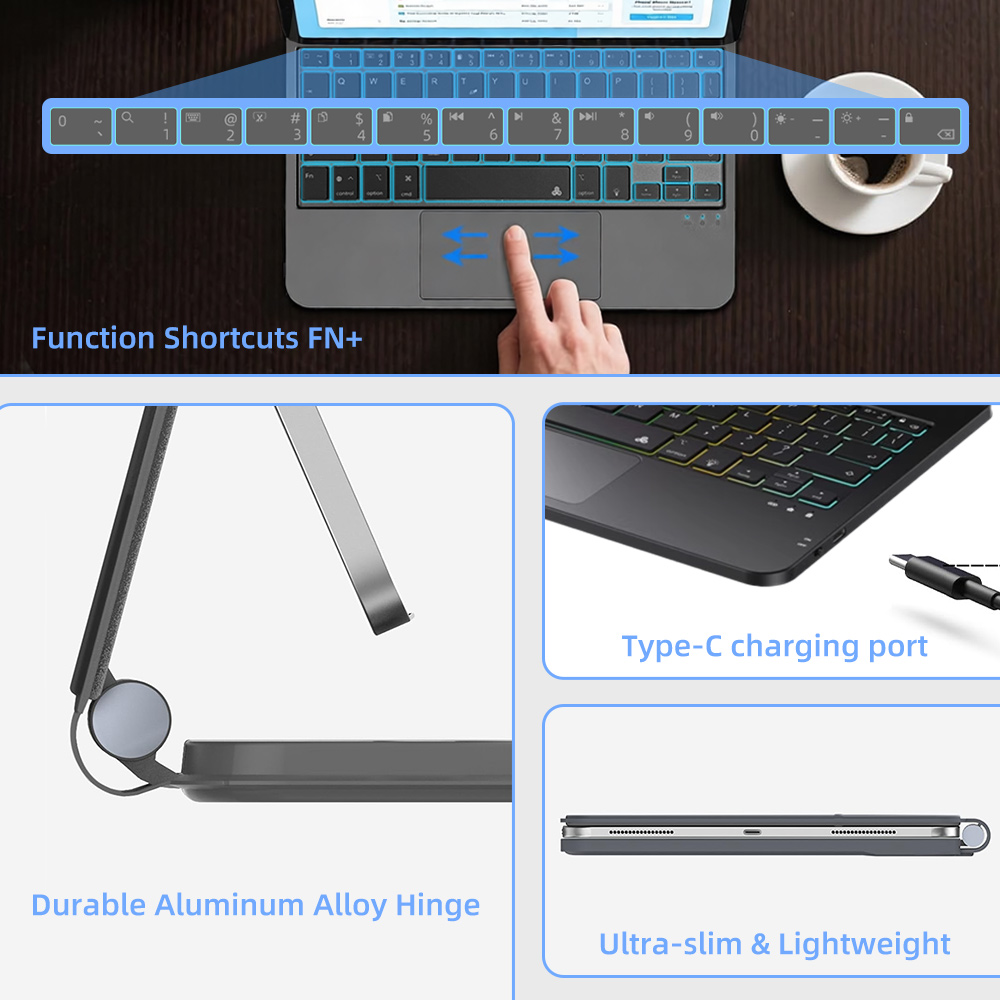 เคสคีย์บอร์ดไร้สายแบบมีไฟพื้นห - Tablet Keyboard Case บทวิจารณ์และราคา